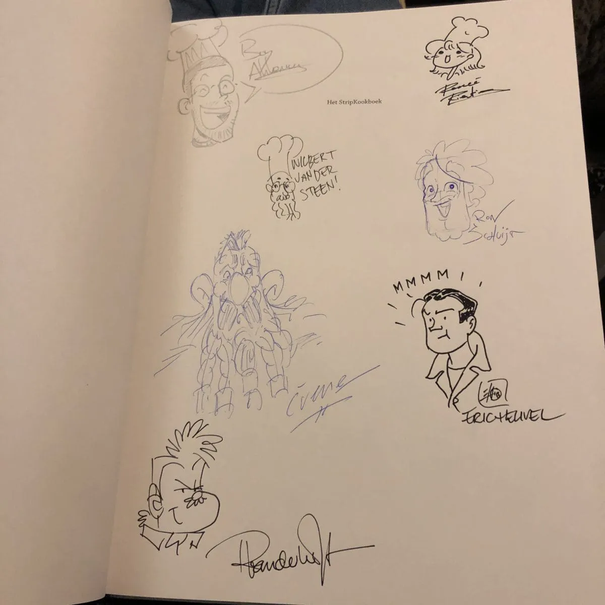 Striptekeningen na de signeersessie van het Stripkookboek