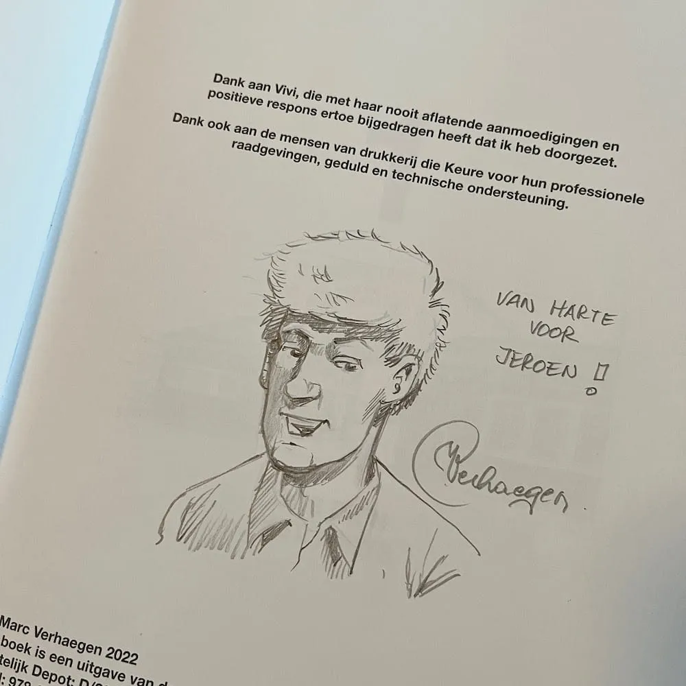 Een foto van een gesigneerd exemplaar van “Het Beest is los” door Marc Verhaegen